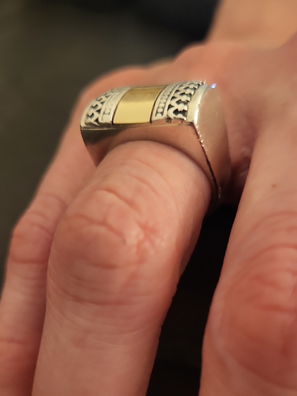 Vintage 14k Gold  925 Sterling Silver Two Tone Wide Cigar Band Ring